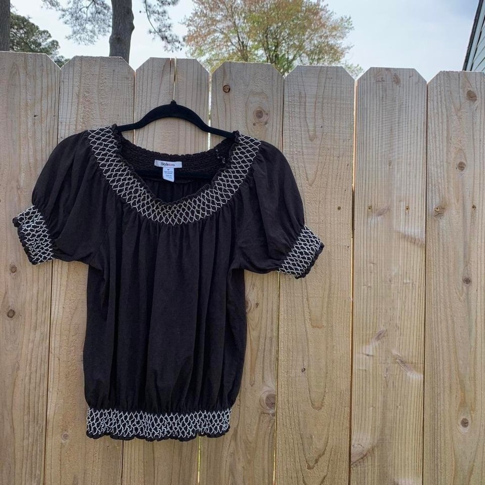 Style & Co.  brown & white cottagecore peasant top‎ size medium fairy